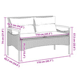 Garden Bench with Cushions 116x62.5x74 cm Black Poly Rattan