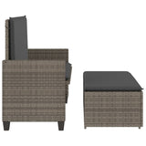Garden Bench with Cushions and Footstool Grey Poly Rattan - Rear View