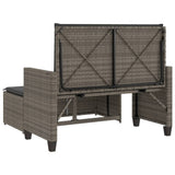 Garden Bench with Cushions and Footstool Grey Poly Rattan - Close-Up Angle