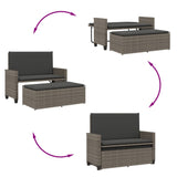 Garden Bench with Cushions and Footstool Grey Poly Rattan - Low Angle