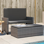 Garden Bench with Cushions and Footstool Grey Poly Rattan
