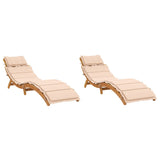 Sun Loungers with Cushions 2 pcs Beige Solid Wood Acacia - Front View