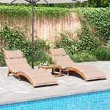 Sun Loungers with Cushions 2 pcs Beige Solid Wood Acacia - Side View