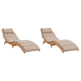 Sun Loungers with Cushions 2 pcs Taupe Solid Wood Acacia - Front View