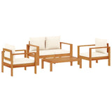 4 Piece Garden Sofa Set with Cushions Solid Wood Acacia - Front View