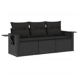 3 Piece Garden Sofa Set with Cushions Black Poly Rattan - Front View