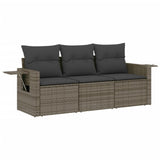 3 Piece Garden Sofa Set with Cushions Grey Poly Rattan - Front View