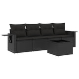 5 Piece Garden Sofa Set with Cushions Black Poly Rattan - Front View