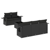 6 Piece Garden Sofa Set with Cushions Black Poly Rattan - Front View