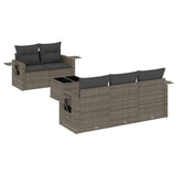 6 Piece Garden Sofa Set with Cushions Grey Poly Rattan - Front View