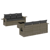 7 Piece Garden Sofa Set with Cushions Grey Poly Rattan - Front View