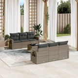 7 Piece Garden Sofa Set with Cushions Grey Poly Rattan