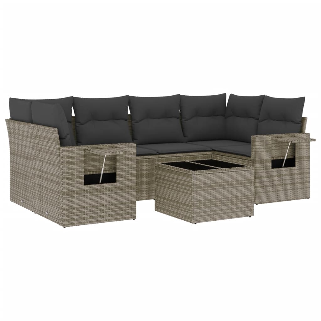 7 Piece Garden Sofa Set with Cushions Grey Poly Rattan