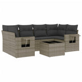 7 Piece Garden Sofa Set with Cushions Grey Poly Rattan - Front View