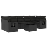 8 Piece Garden Sofa Set with Cushions Black Poly Rattan - Front View
