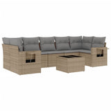 8 Piece Garden Sofa Set with Cushions Beige Poly Rattan - Front View