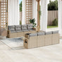 9 Piece Garden Sofa Set with Cushions Beige Poly Rattan
