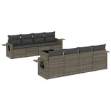 9 Piece Garden Sofa Set with Cushions Grey Poly Rattan - Front View