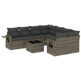 9 Piece Garden Sofa Set with Cushions Grey Poly Rattan - Front View