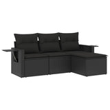 4 Piece Garden Sofa Set with Cushions Black Poly Rattan - Front View