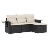4 Piece Garden Sofa Set with Cushions Black Poly Rattan - Front View