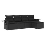 5 Piece Garden Sofa Set with Cushions Black Poly Rattan
