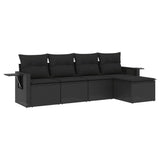 5 Piece Garden Sofa Set with Cushions Black Poly Rattan - Front View