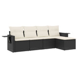 5 Piece Garden Sofa Set with Cushions Black Poly Rattan - Front View