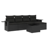 6 Piece Garden Sofa Set with Cushions Black Poly Rattan - Front View