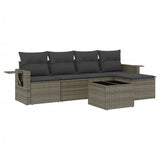6 Piece Garden Sofa Set with Cushions Grey Poly Rattan - Front View