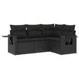 4 Piece Garden Sofa Set with Cushions Black Poly Rattan - Front View
