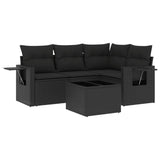 5 Piece Garden Sofa Set with Cushions Black Poly Rattan - Front View