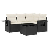 5 Piece Garden Sofa Set with Cushions Black Poly Rattan - Front View