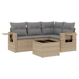 5 Piece Garden Sofa Set with Cushions Beige Poly Rattan - Front View