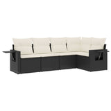 5 Piece Garden Sofa Set with Cushions Black Poly Rattan - Front View