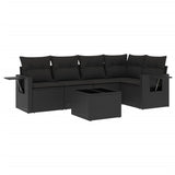 6 Piece Garden Sofa Set with Cushions Black Poly Rattan - Front View