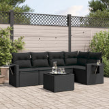 6 Piece Garden Sofa Set with Cushions Black Poly Rattan