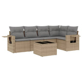 6 Piece Garden Sofa Set with Cushions Beige Poly Rattan - Front View