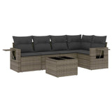 6 Piece Garden Sofa Set with Cushions Grey Poly Rattan - Front View
