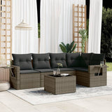 6 Piece Garden Sofa Set with Cushions Grey Poly Rattan