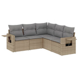 5 Piece Garden Sofa Set with Cushions Beige Poly Rattan - Front View