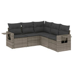 5 Piece Garden Sofa Set with Cushions Grey Poly Rattan