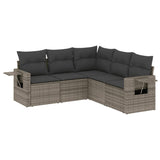 5 Piece Garden Sofa Set with Cushions Grey Poly Rattan - Front View