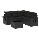 6 Piece Garden Sofa Set with Cushions Black Poly Rattan - Front View