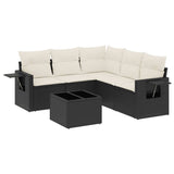 6 Piece Garden Sofa Set with Cushions Black Poly Rattan - Front View
