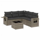 6 Piece Garden Sofa Set with Cushions Grey Poly Rattan - Front View