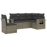 5 Piece Garden Sofa Set with Cushions Grey Poly Rattan - Front View
