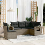 5 Piece Garden Sofa Set with Cushions Grey Poly Rattan