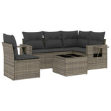 6 Piece Garden Sofa Set with Cushions Black Poly Rattan - Front View