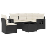 6 Piece Garden Sofa Set with Cushions Black Poly Rattan - Front View